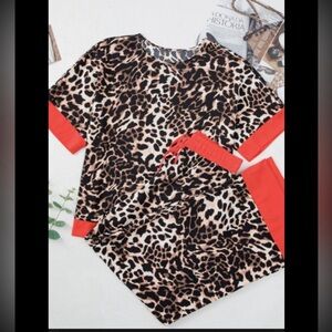Leopard Print Pajama Set with Red Accents